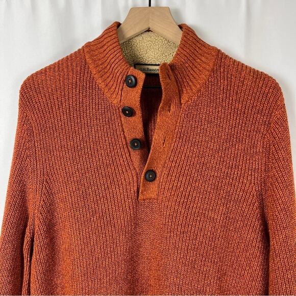 GH Bass Men's 100% Cotton Knit Pullover Henley Sweater Sherpa Collar Orange Med - Picture 4 of 7